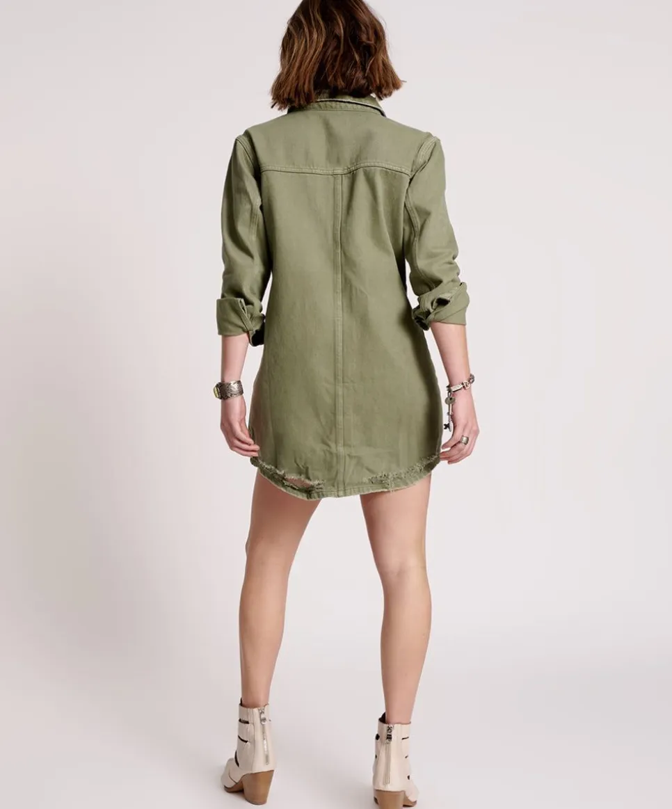 Midi & Maxi Dresses|ONE TEASPOON Military Khaki Trucker Shirt Dress