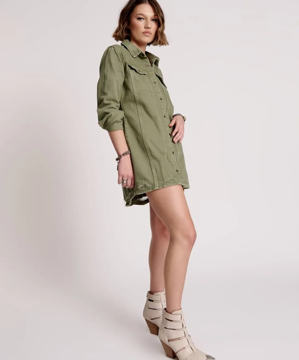 Midi & Maxi Dresses|ONE TEASPOON Military Khaki Trucker Shirt Dress