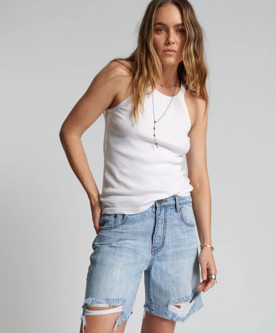 Denim Shorts|ONE TEASPOON Ocean Jackson Mid Waist Wide Leg Shorts