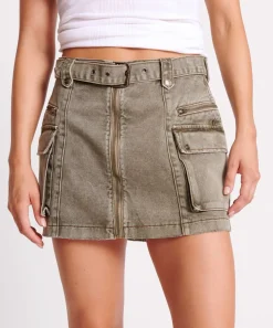 Denim Skirts|ONE TEASPOON Old Khaki Utility Biker Mini Skirt