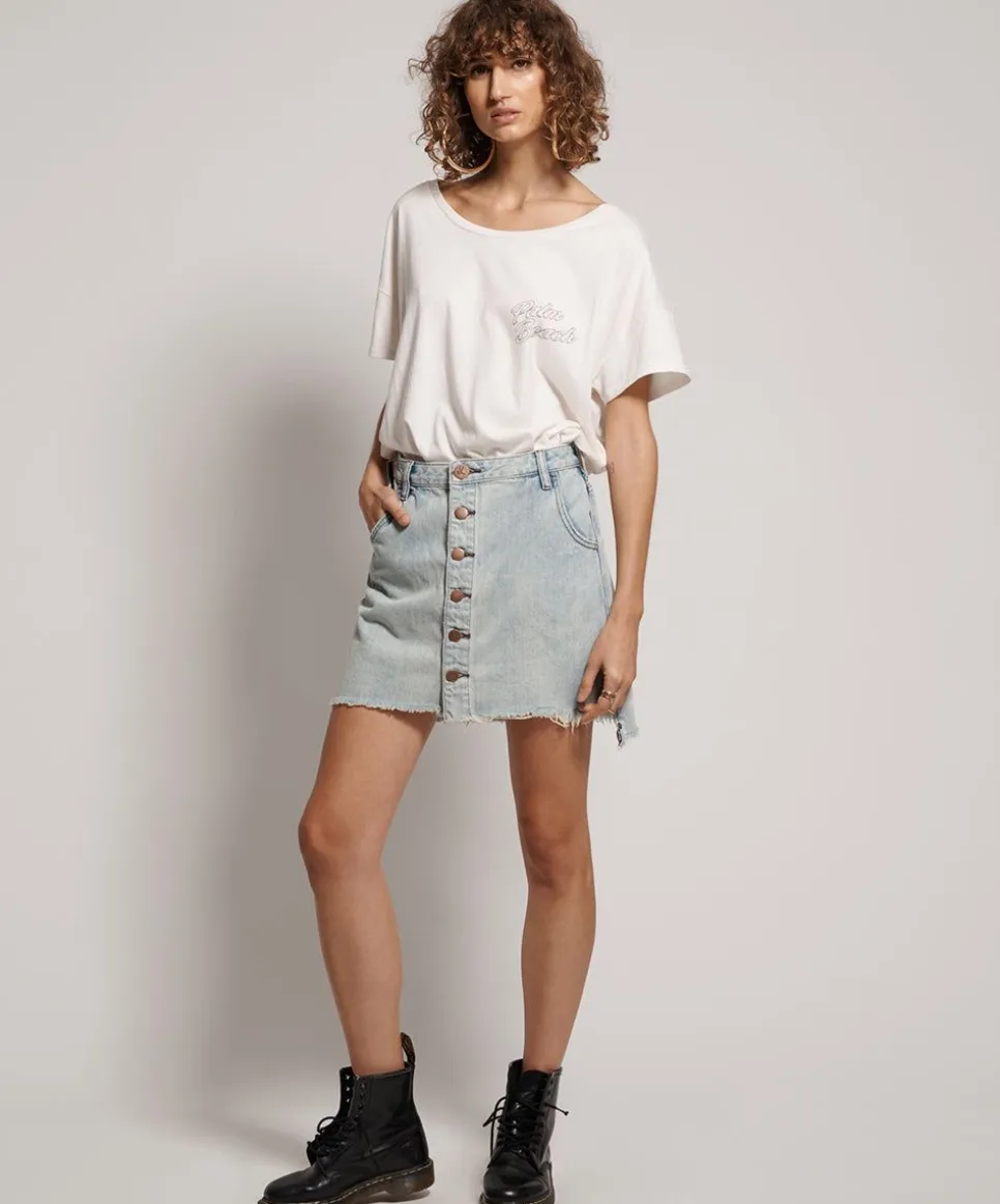 Denim Skirts|ONE TEASPOON Old West Viper High Waist Button Through Mini Skirt