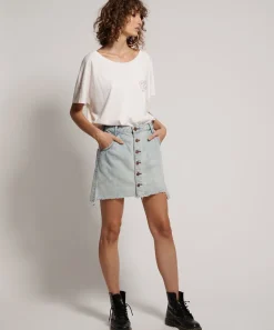 Denim Skirts|ONE TEASPOON Old West Viper High Waist Button Through Mini Skirt