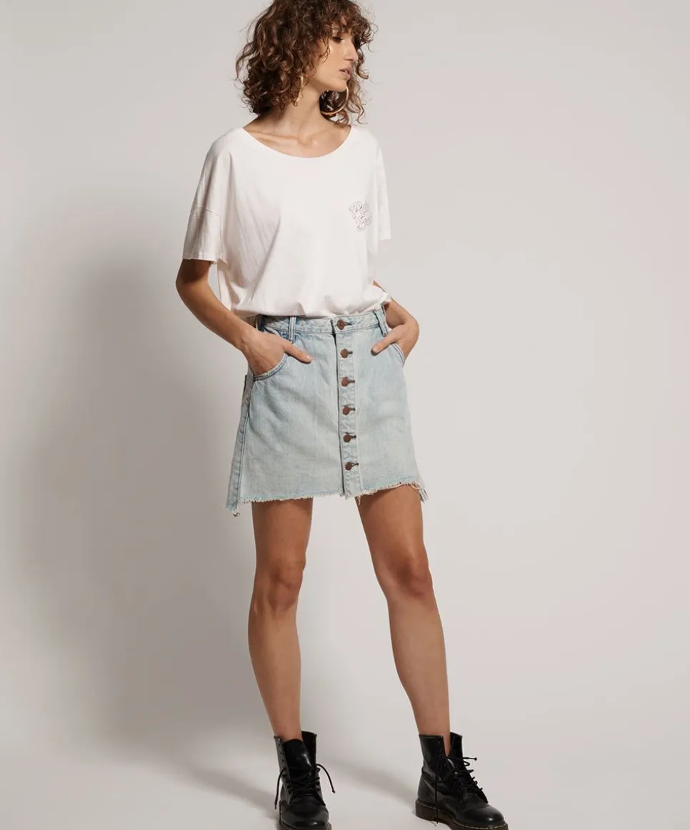Denim Skirts|ONE TEASPOON Old West Viper High Waist Button Through Mini Skirt