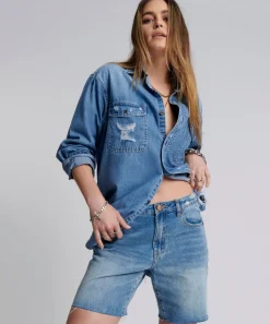 Denim Shorts|ONE TEASPOON Pacifica Smile Jackson Mid Waist Wide Leg Shorts