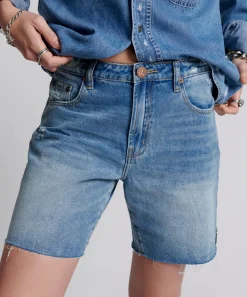 Denim Shorts|ONE TEASPOON Pacifica Smile Jackson Mid Waist Wide Leg Shorts