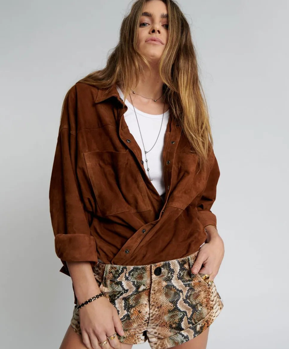 Bottoms|ONE TEASPOON Pale Snake Leather Bandits Shorts