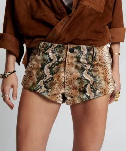 Bottoms|ONE TEASPOON Pale Snake Leather Bandits Shorts