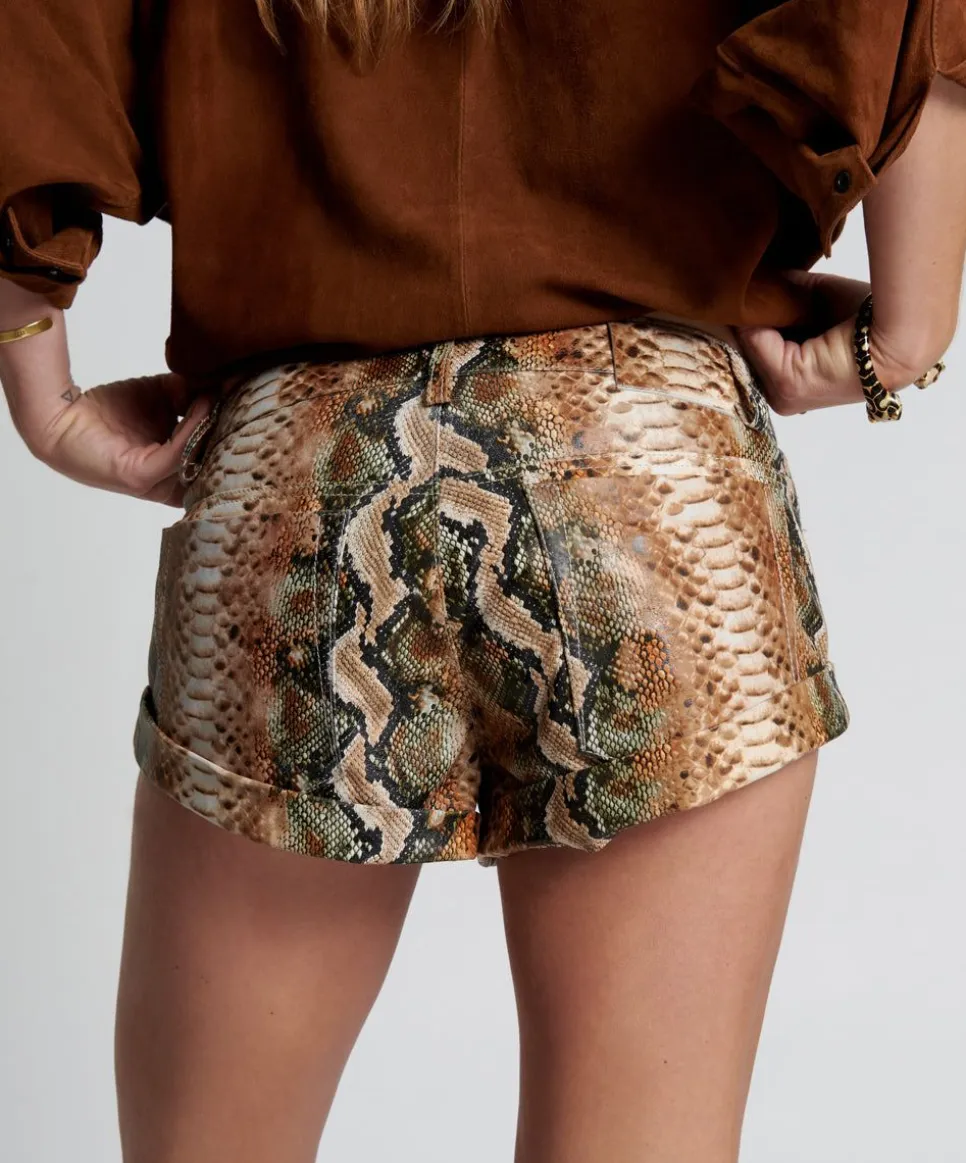 Bottoms|ONE TEASPOON Pale Snake Leather Bandits Shorts