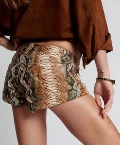 Bottoms|ONE TEASPOON Pale Snake Leather Bandits Shorts