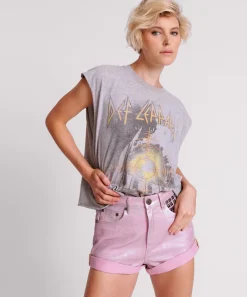 Denim Shorts|ONE TEASPOON Pink Envy Foil Bandits High Waist Denim Shorts