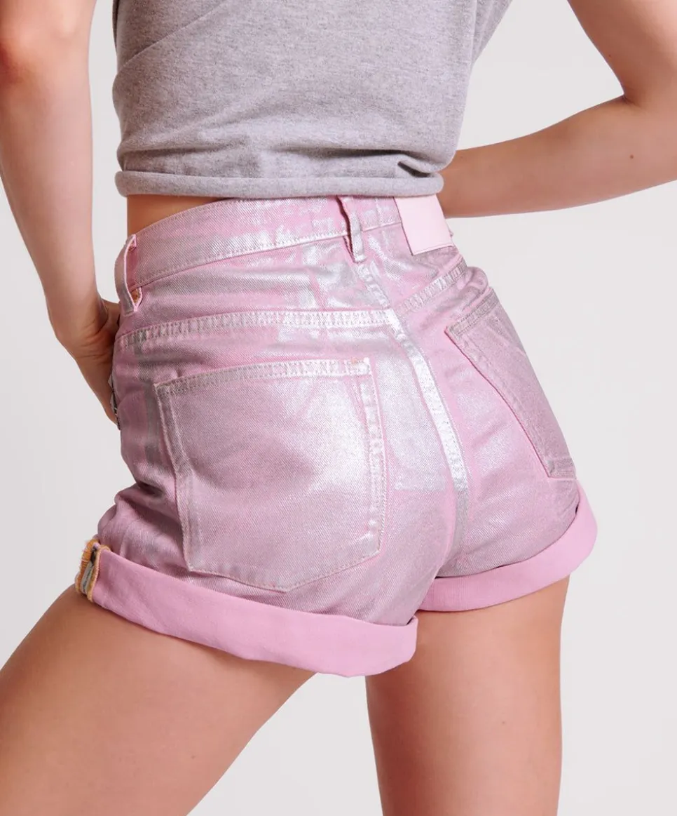 Denim Shorts|ONE TEASPOON Pink Envy Foil Bandits High Waist Denim Shorts