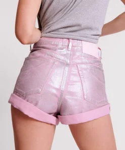 Denim Shorts|ONE TEASPOON Pink Envy Foil Bandits High Waist Denim Shorts
