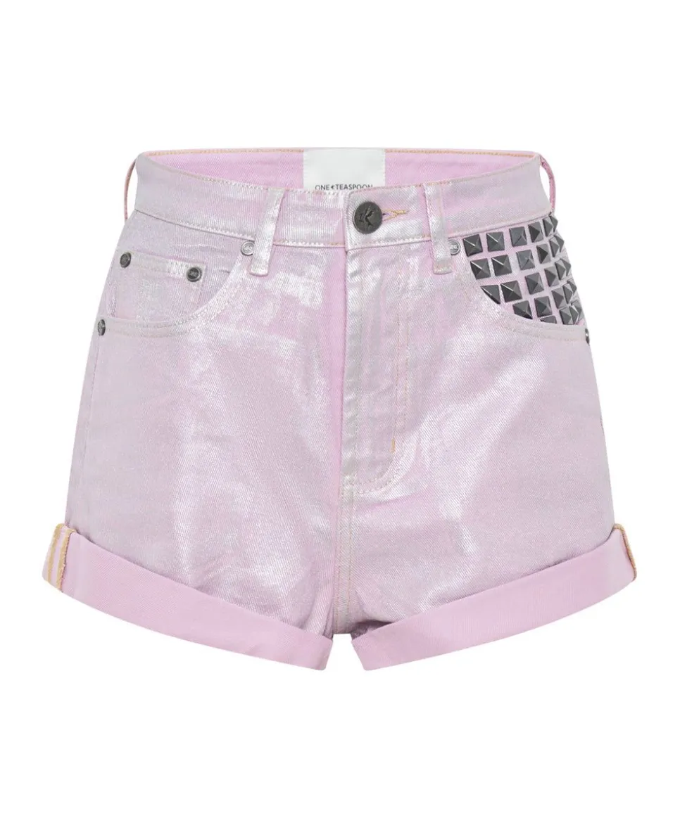 Denim Shorts|ONE TEASPOON Pink Envy Foil Bandits High Waist Denim Shorts