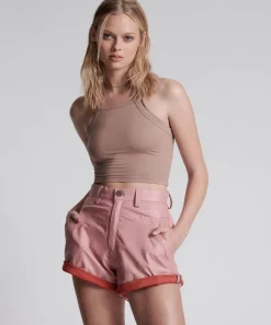 Bottoms|ONE TEASPOON Pink Leather Streetwalker Shorts