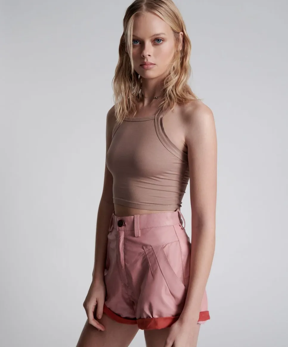 Bottoms|ONE TEASPOON Pink Leather Streetwalker Shorts