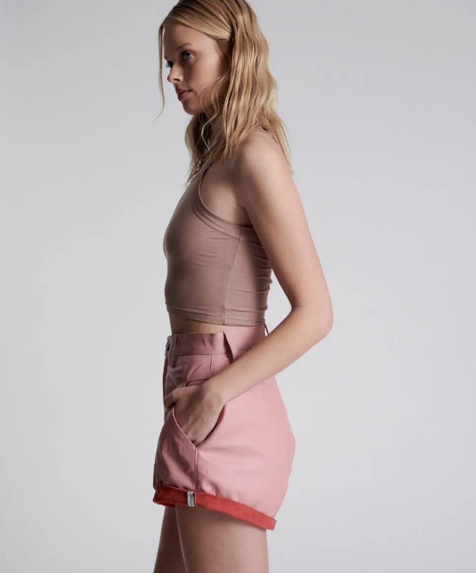 Bottoms|ONE TEASPOON Pink Leather Streetwalker Shorts