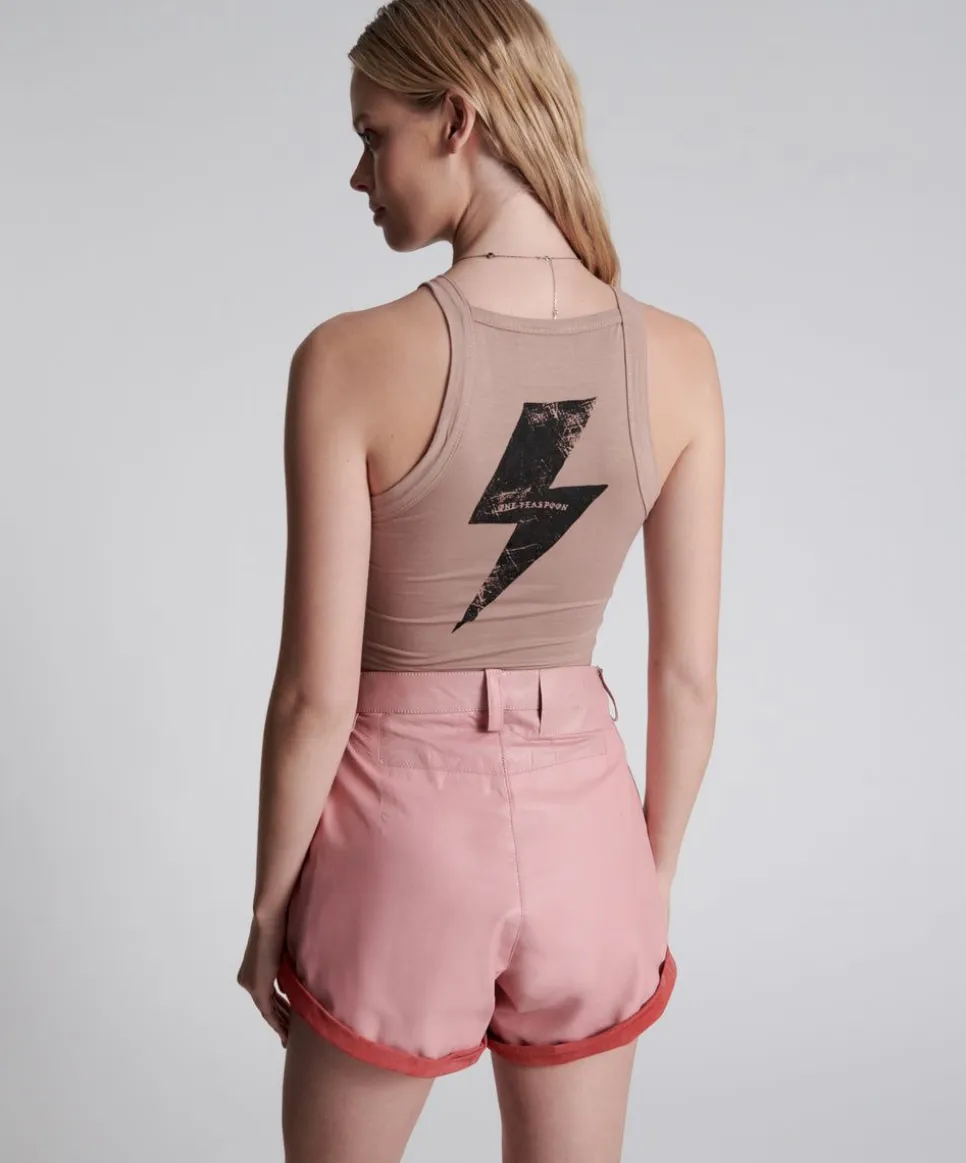 Bottoms|ONE TEASPOON Pink Leather Streetwalker Shorts