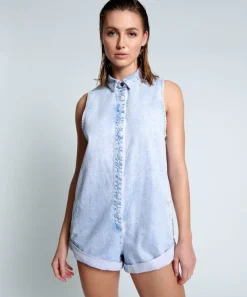 Denim Jumpsuits|ONE TEASPOON Purple Haze Mini Braxton Jumpsuit