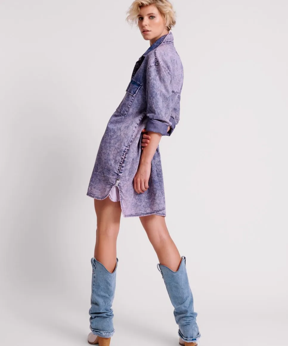 Midi & Maxi Dresses|ONE TEASPOON Purple Rain Nixie Denim Shirt Dress