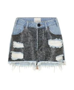 Denim Skirts|ONE TEASPOON Railed Sequin Junkyard Low Waist Denim Skirt