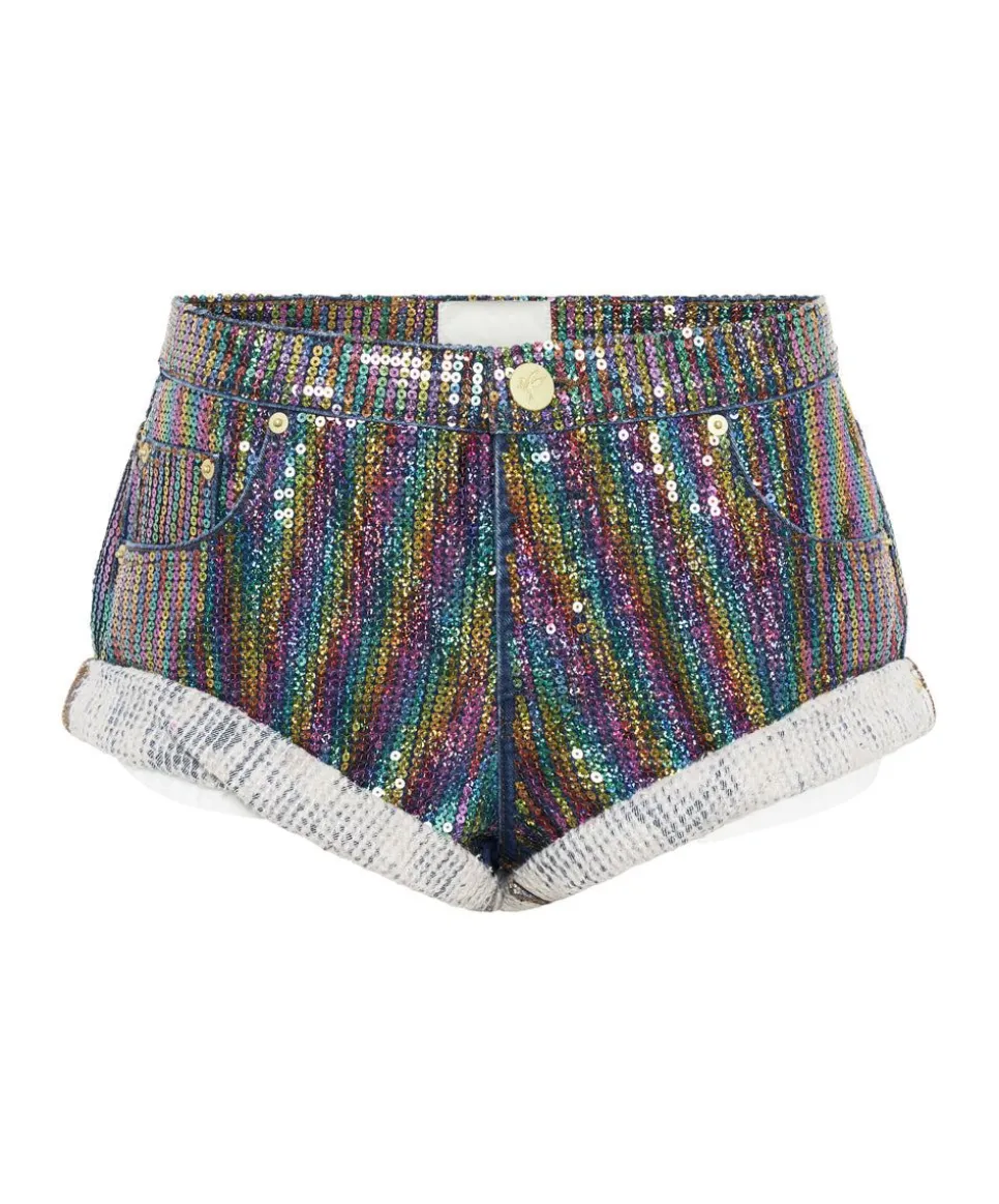 Denim Shorts|ONE TEASPOON Rainbow Sequin Bandits Low Waist Denim Shorts