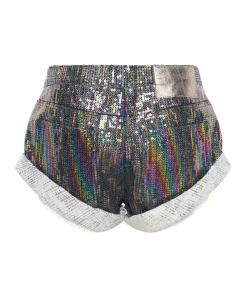 Denim Shorts|ONE TEASPOON Rainbow Sequin Bandits Low Waist Denim Shorts