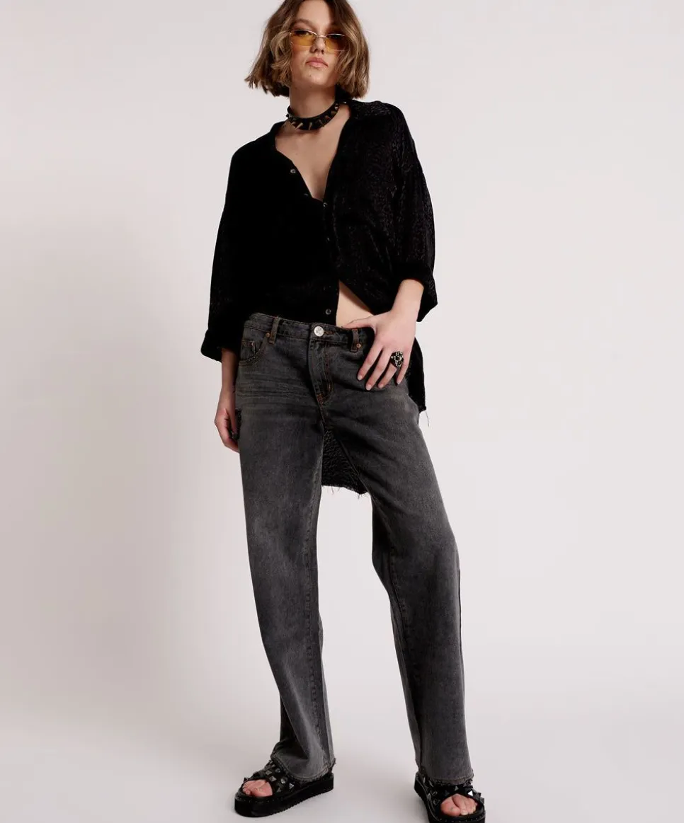 Denim Jeans|ONE TEASPOON Recycled Black Lowrider Wide Leg Jeans