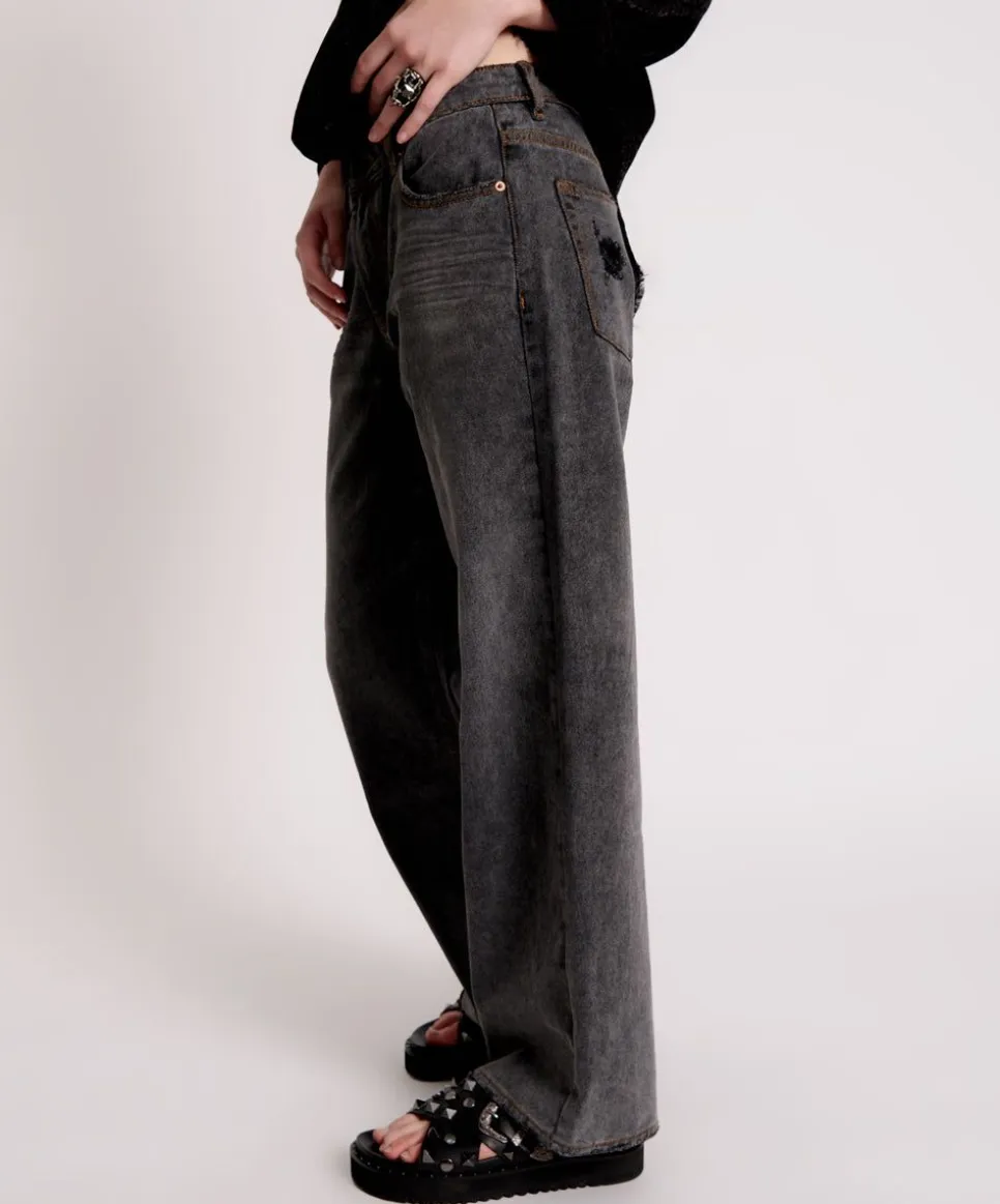 Denim Jeans|ONE TEASPOON Recycled Black Lowrider Wide Leg Jeans