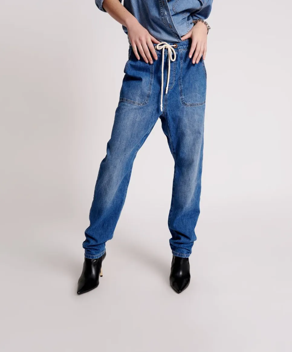 Denim Jeans|ONE TEASPOON Resort Blue High Waist Shabbies Drawstring Jeans