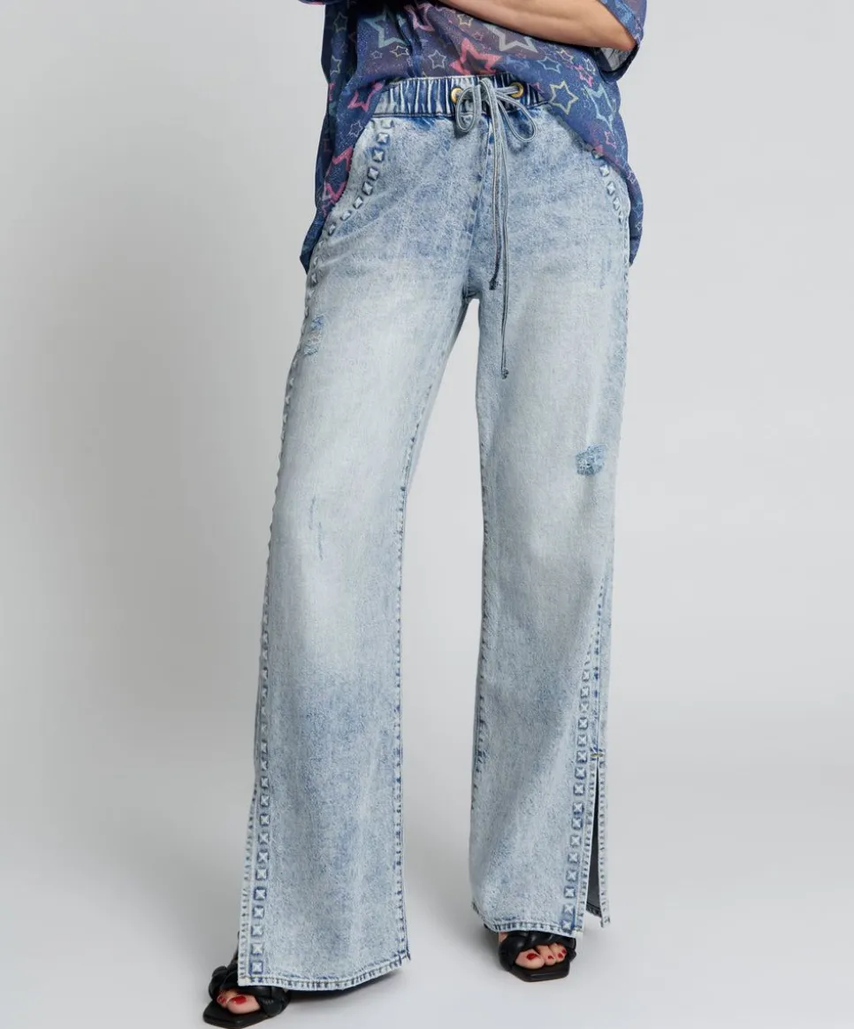 Denim Jeans|ONE TEASPOON Riveted Roadhouse Wide Leg Drawstring Jeans