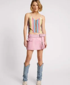 Bottoms|ONE TEASPOON Rizzo Pink Studded Leather Belted Mini Skirt