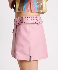 Bottoms|ONE TEASPOON Rizzo Pink Studded Leather Belted Mini Skirt