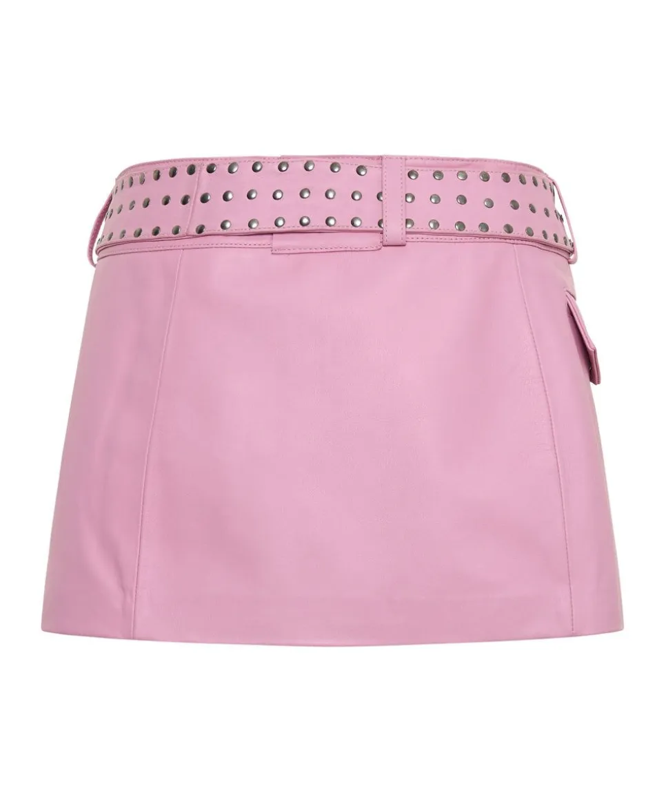 Bottoms|ONE TEASPOON Rizzo Pink Studded Leather Belted Mini Skirt