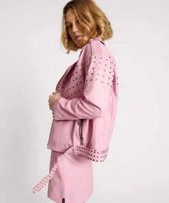 Leather Jackets|ONE TEASPOON Rizzo Pink Studded Leather Moto Jacket