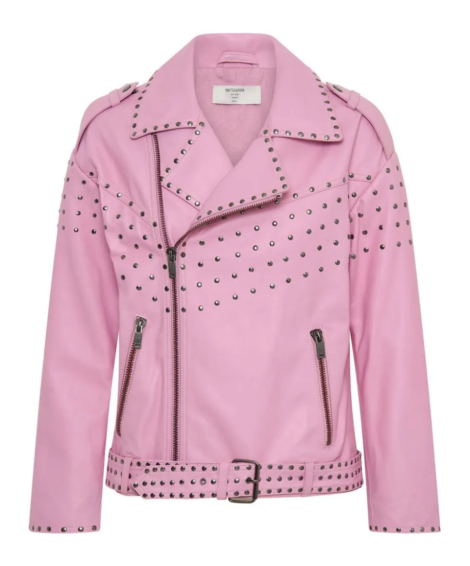 Leather Jackets|ONE TEASPOON Rizzo Pink Studded Leather Moto Jacket