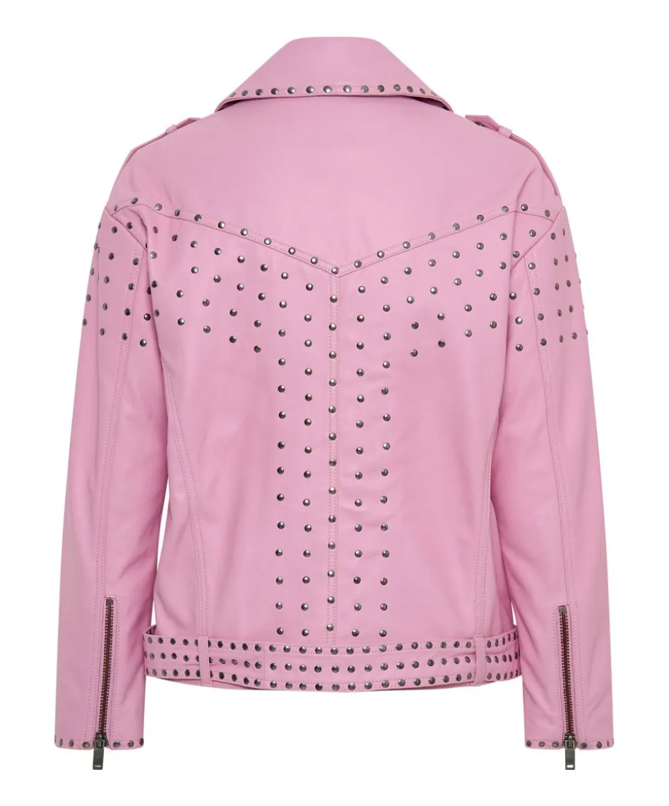 Leather Jackets|ONE TEASPOON Rizzo Pink Studded Leather Moto Jacket