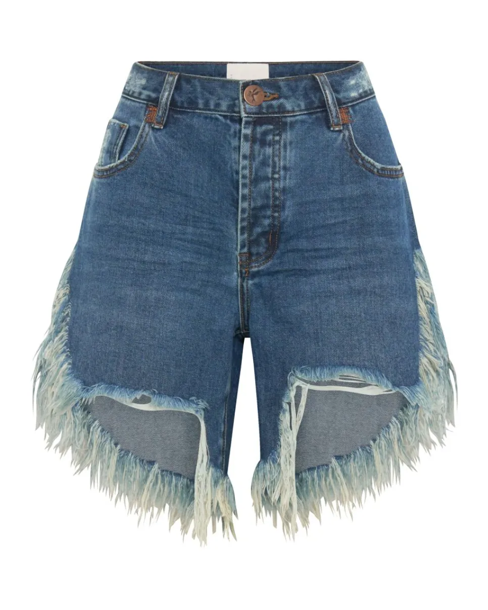 Denim Shorts|ONE TEASPOON Rodeo Blue Frankies Long Length Denim Shorts