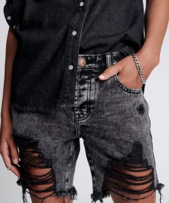 Denim Shorts|ONE TEASPOON Rodeo Grey Stevies Long Length Boyfriend Shorts