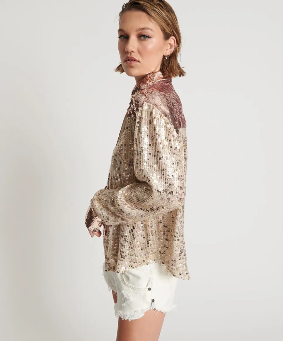 Shirts|ONE TEASPOON Rose Gold Hand Sequin Western Shirt