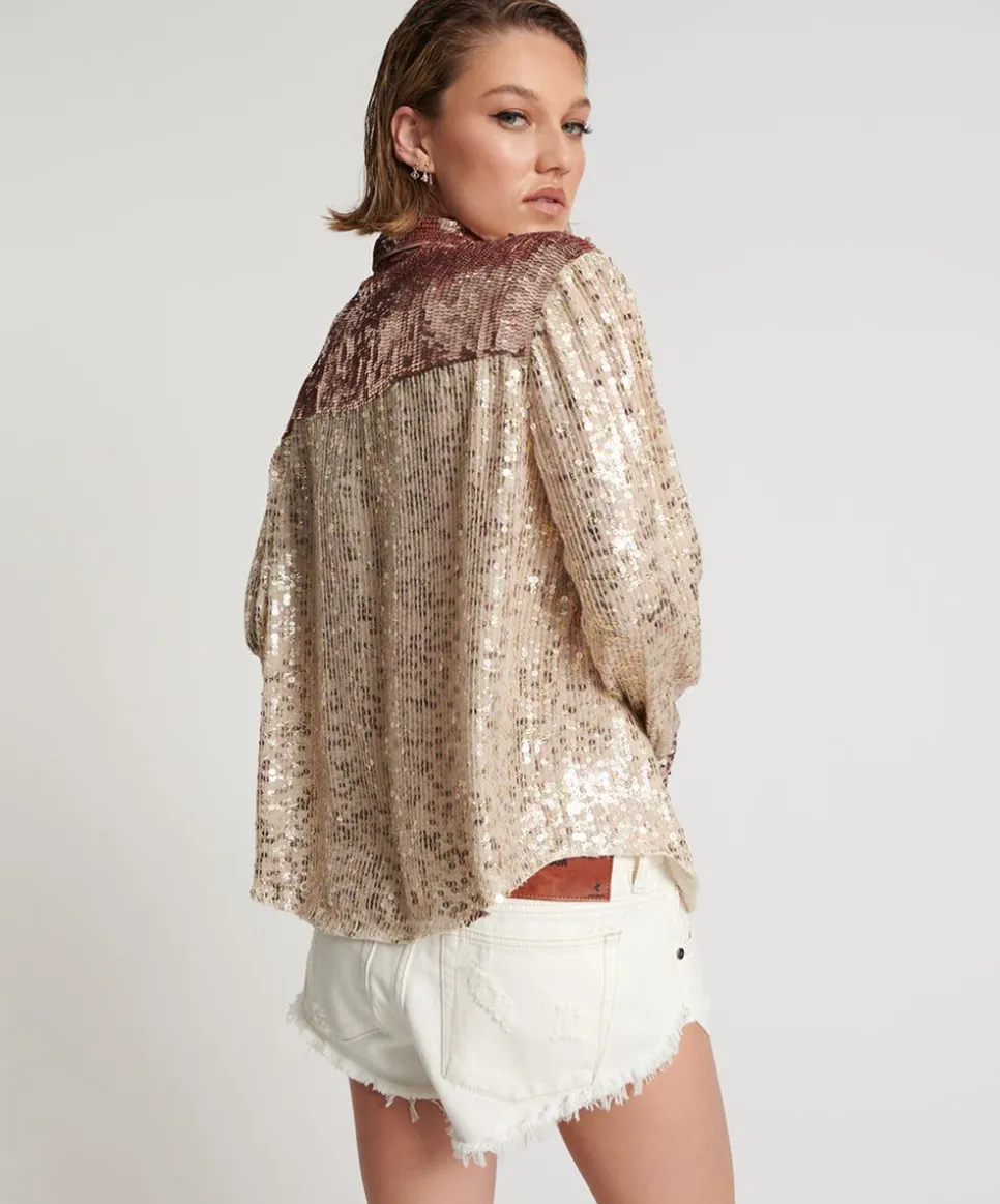 Shirts|ONE TEASPOON Rose Gold Hand Sequin Western Shirt