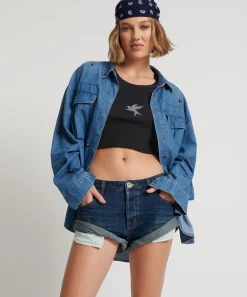 Denim Shorts|ONE TEASPOON Royal Blue Bandits Low Waist Denim Shorts