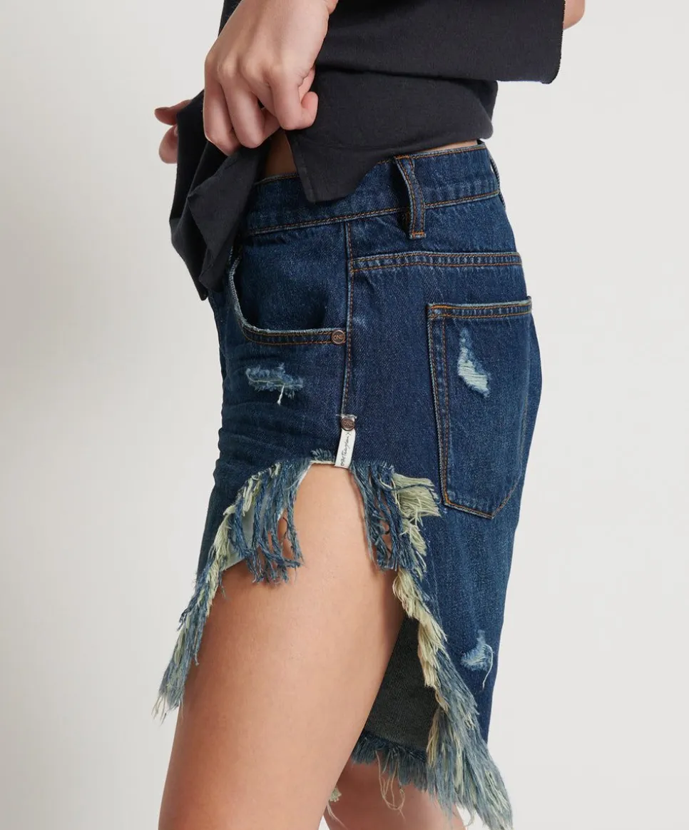 Denim Shorts|ONE TEASPOON Royal Blue Frankies Long Length Denim Shorts
