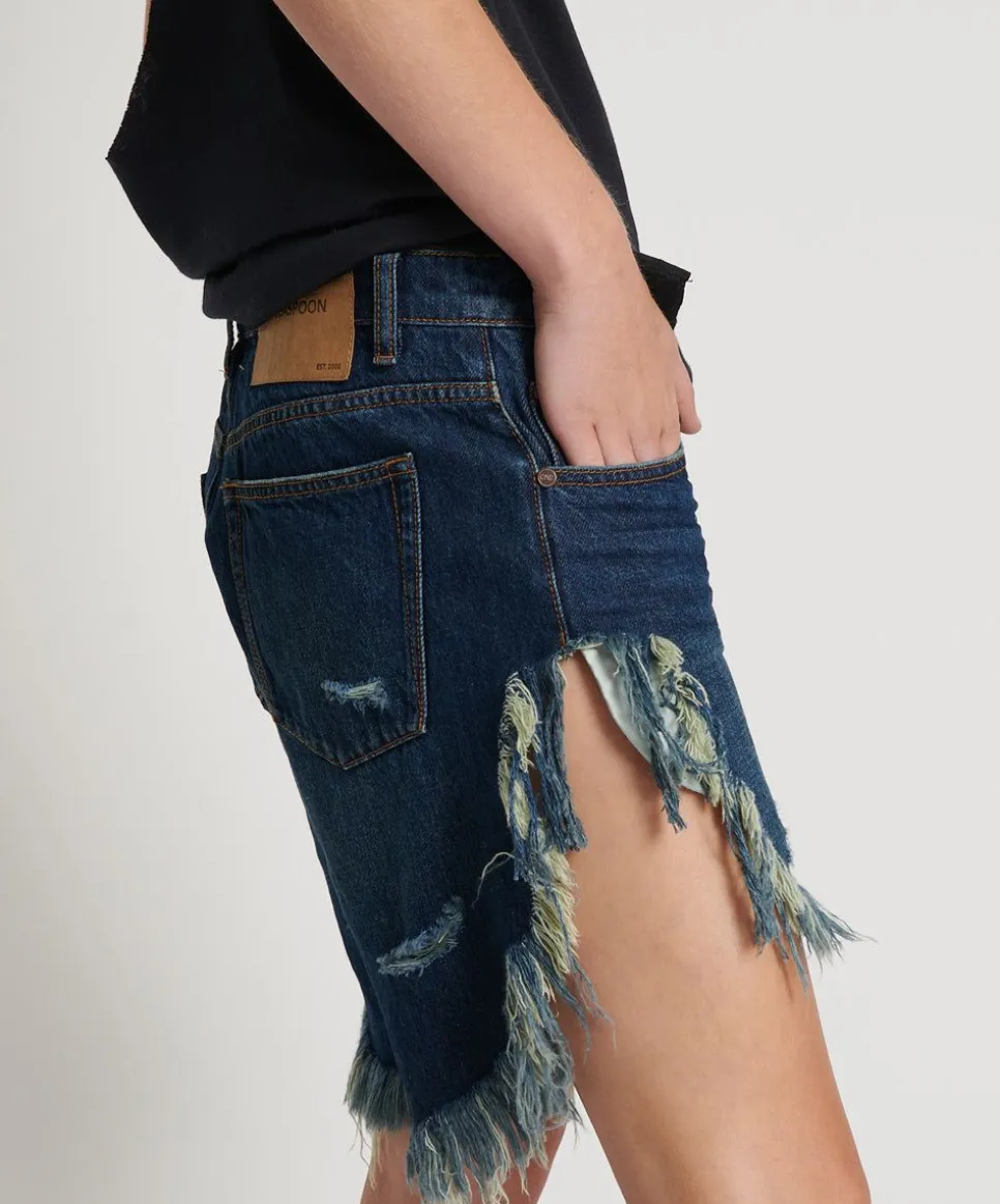Denim Shorts|ONE TEASPOON Royal Blue Frankies Long Length Denim Shorts