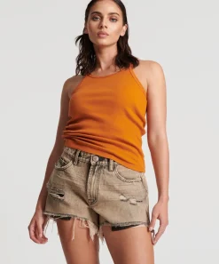 Denim Shorts|ONE TEASPOON Rust Truckers Mid Waist Relaxed Shorts