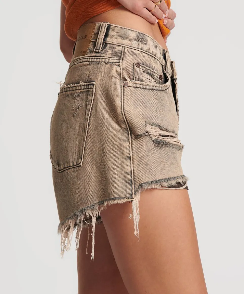 Denim Shorts|ONE TEASPOON Rust Truckers Mid Waist Relaxed Shorts