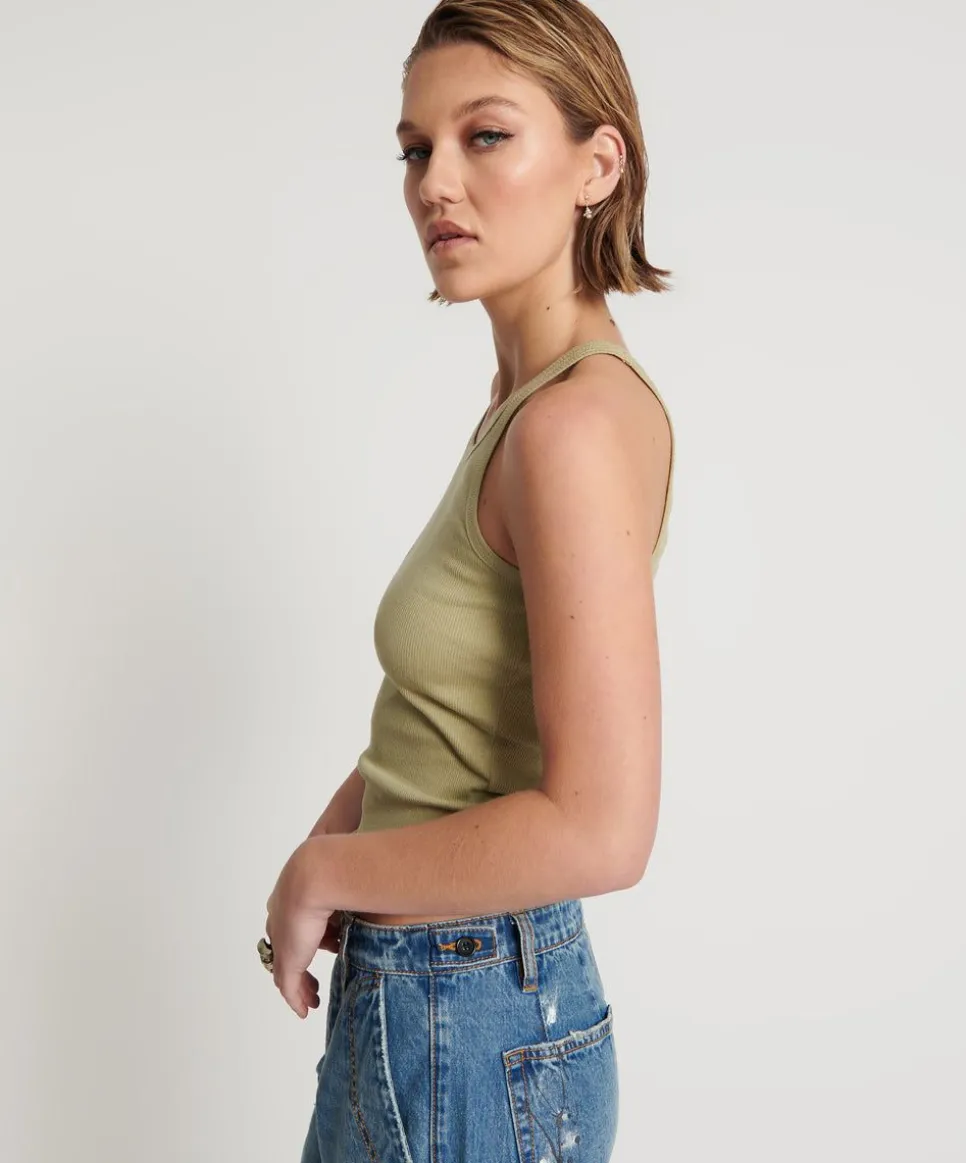 Tees & Tanks|ONE TEASPOON Sage Green Bamboo Logo Singlet