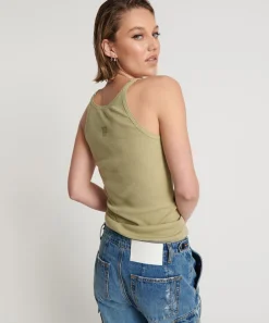 Tees & Tanks|ONE TEASPOON Sage Green Bamboo Logo Singlet