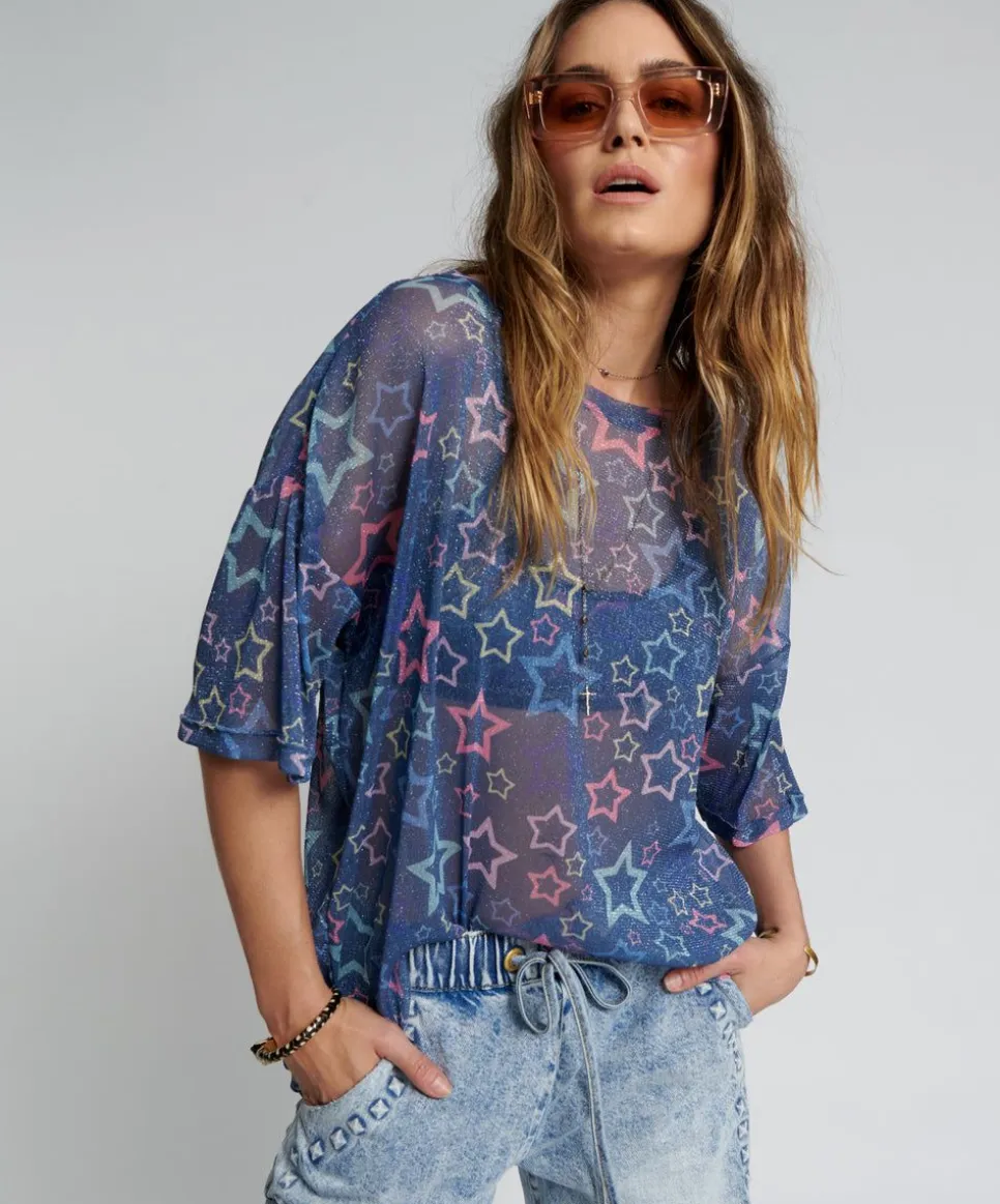 Tees & Tanks|ONE TEASPOON Sensory Star Oversized Mesh Tee