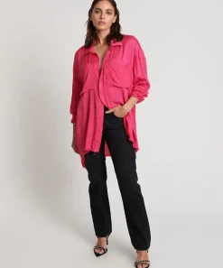 Shirts|ONE TEASPOON Shocking Pink Jacquard Longline Shirt
