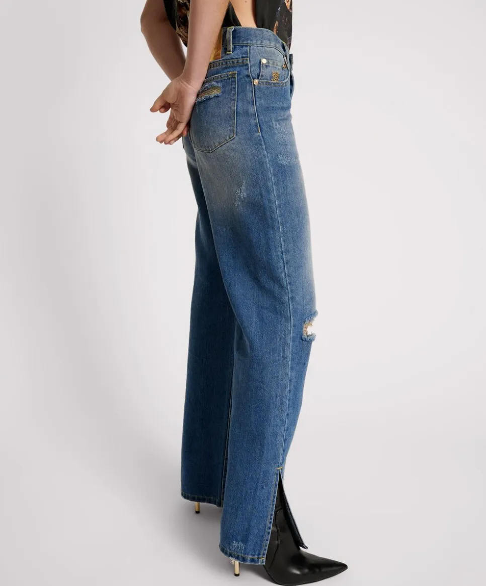 Denim Jeans|ONE TEASPOON Shredded Gold Billie Low Slung Straight Leg Mid Waist Denim Jeans